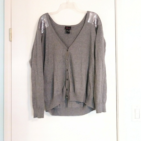 torrid Sweaters - Torrid Grey Button Cardigan with Sequin Shoulders